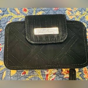 Vera Bradley Black Wristlet Wallet Snap Zip Zipper Aprox  3.5x5.5x1.25”